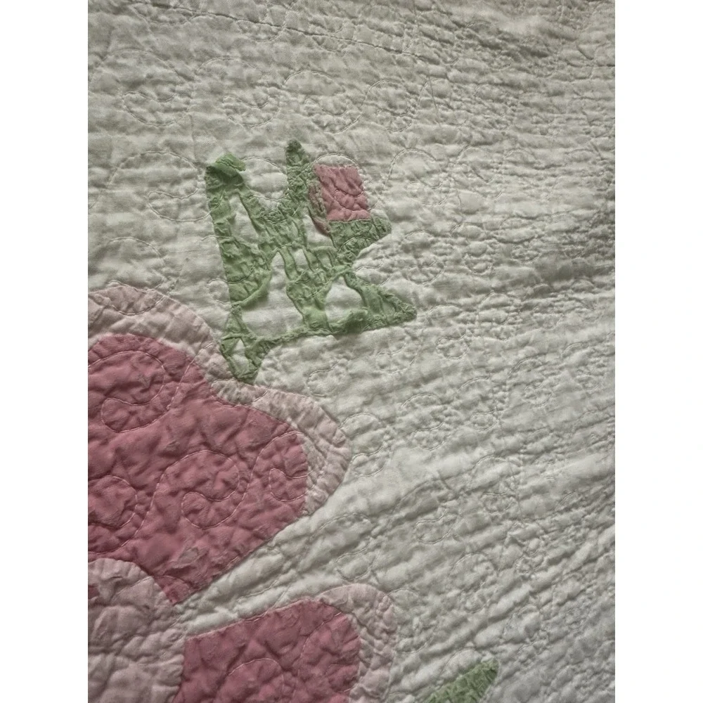 Vintage Wild Rose Quilt w/Hand-Stitched Floral Border, 1930s (78